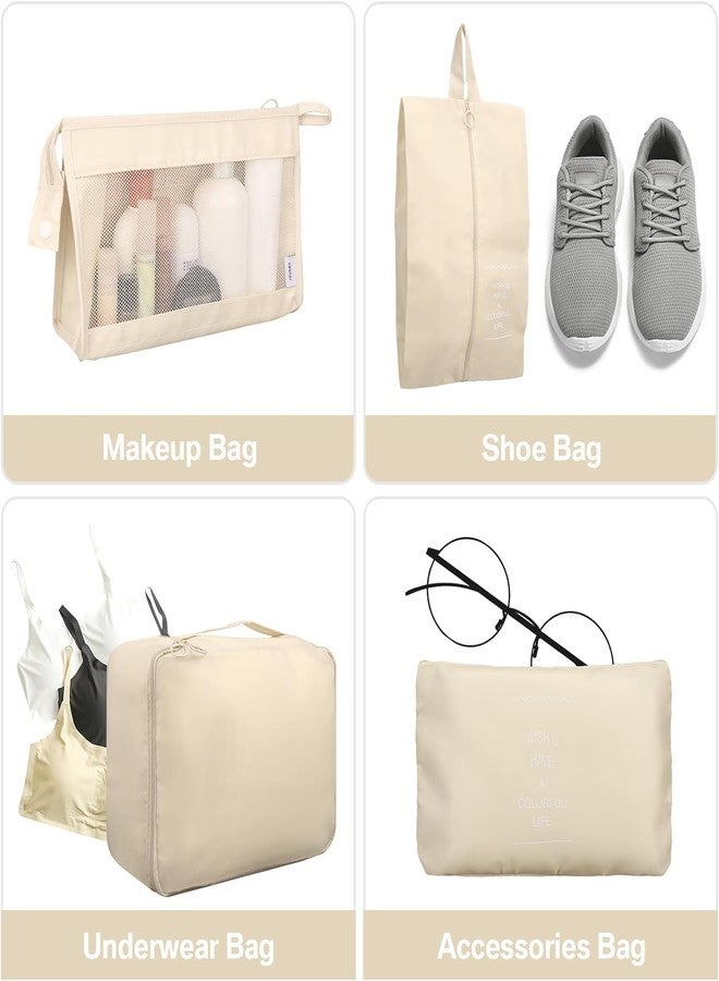 SHRBI Packing Cubes Clothes Storage Bag And Cube Wash Toiletry Storage Purpose Pouch Travelling Bag Kit With Double Zipper, Handle, Laundry Bag, Clothing Bag, Shoe Bag (Beige) - Image 3